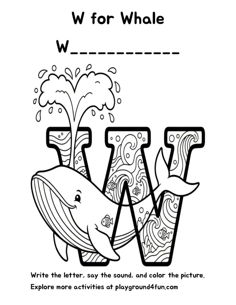 W for Whale Coloring Pages