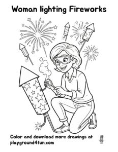 Coloring pages: Woman lighting Fireworks preview