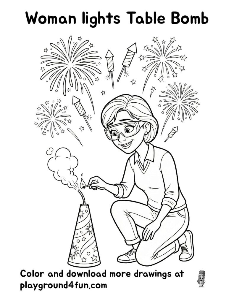 Woman lights Table Bomb Coloring Pages