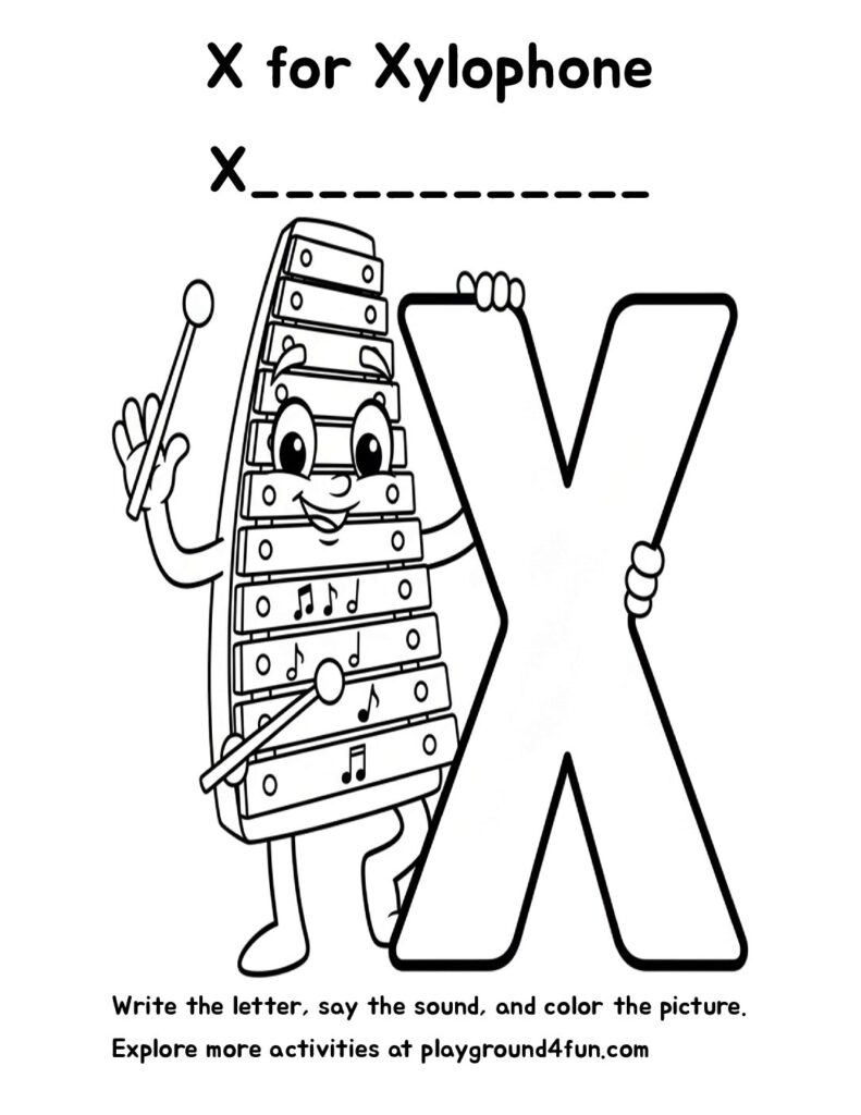 X for Xylophone Coloring Pages