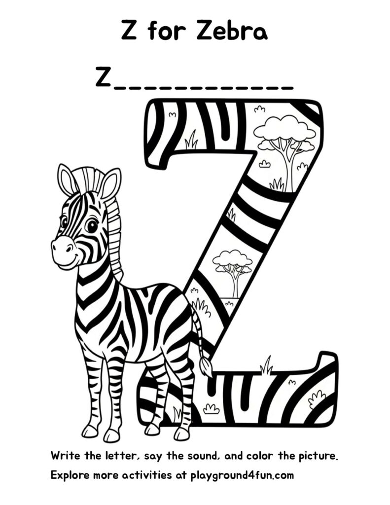 Z for Zebra Coloring Pages