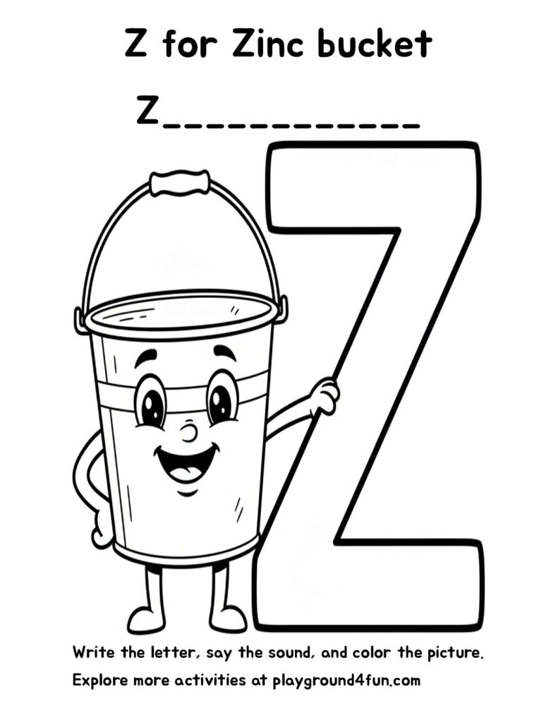 Z for Zinc bucket Coloring Pages