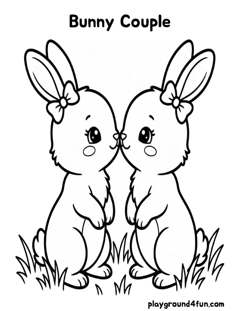 Valentine’s Day Coloring Pages - Bunny Couple 
