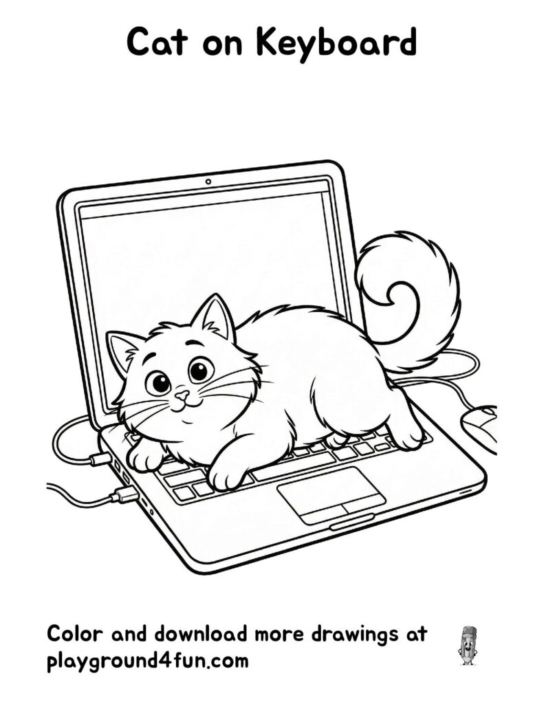 Cat on Keyboard Coloring Pages