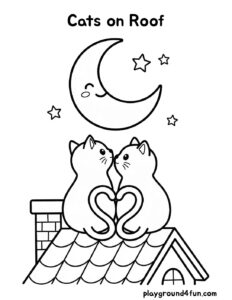 Coloring pages: Cats on Roof pdf