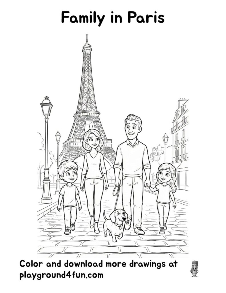 Family in Paris Coloring Pages