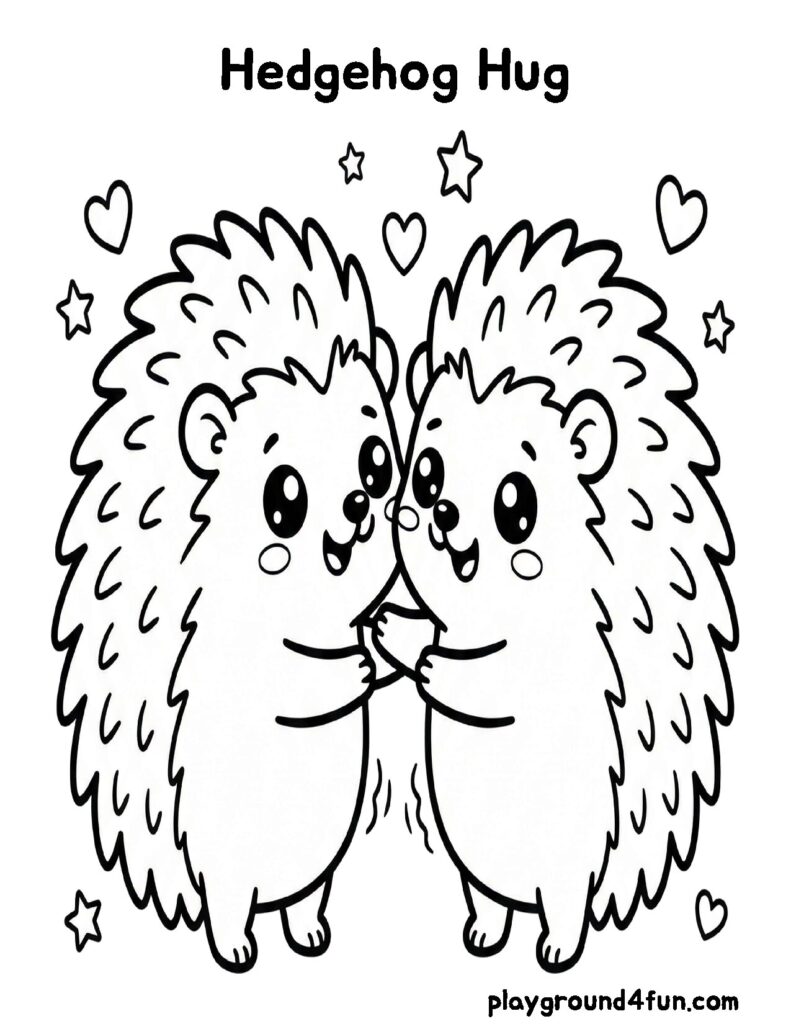 Valentine’s Day Coloring Pages - Hedgehog Hug