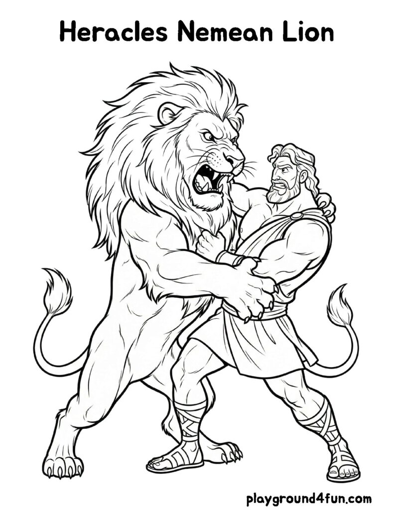 Greek Mythology Coloring Pages like Heracles Nemean Lion