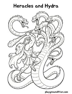 Coloring pages: Heracles and Hydra pdf