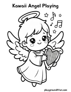 Coloring pages: Kawaii Angel Playing pdf