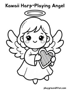Coloring pages: Kawaii Harp Playing Angel pdf