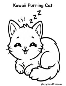 Coloring pages: Kawaii Purring Cat pdf