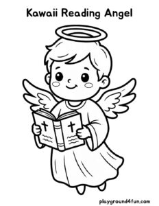 Coloring pages: Kawaii Reading Angel pdf