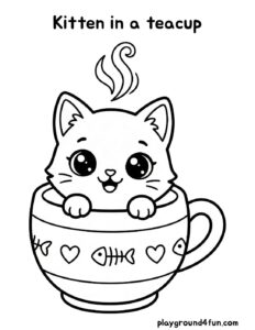 Coloring pages: Kitten in a teacup pdf