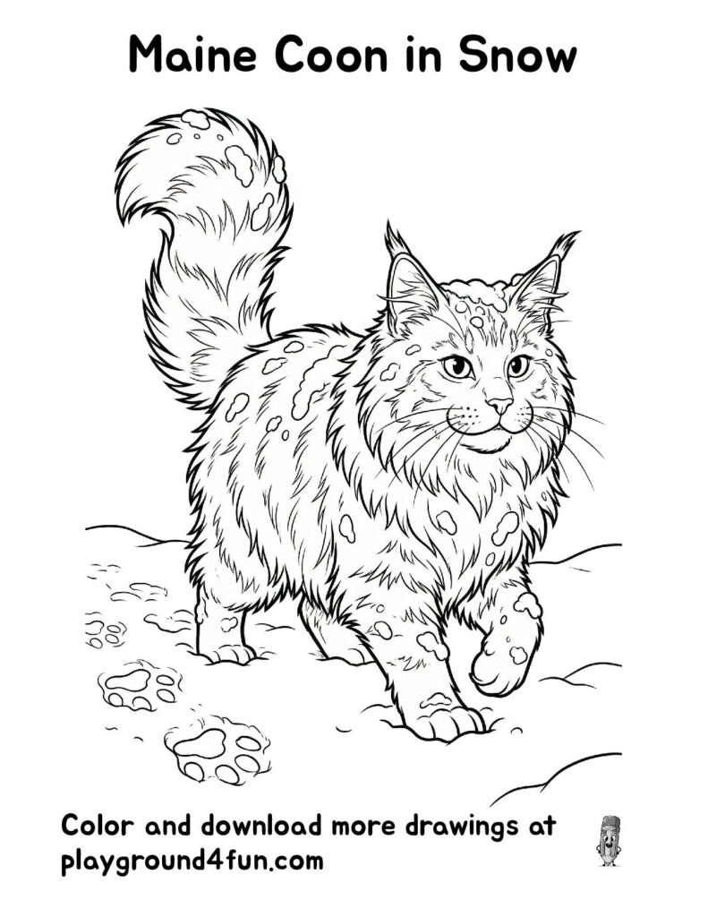 Maine Coon in Snow Coloring Pages
