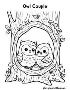 Coloring pages: Owl Couple pdf