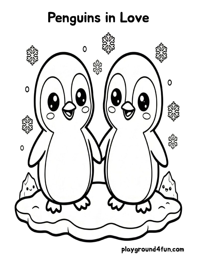 Valentine’s Day Coloring Pages - Penguins in Love