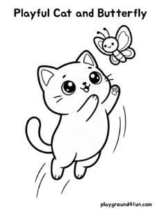 Coloring pages: Playful Cat and Butterfly pdf