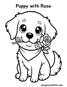 Coloring pages: Puppy with Rose pdf