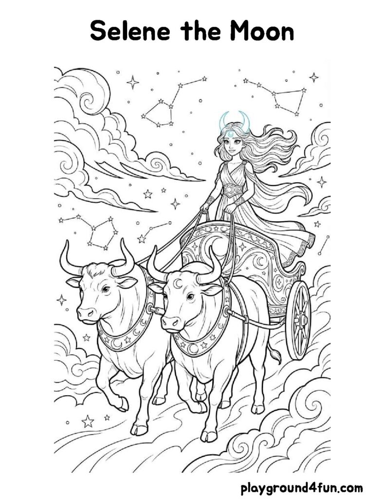 Greek Mythology Coloring Pages like Selene the Moon