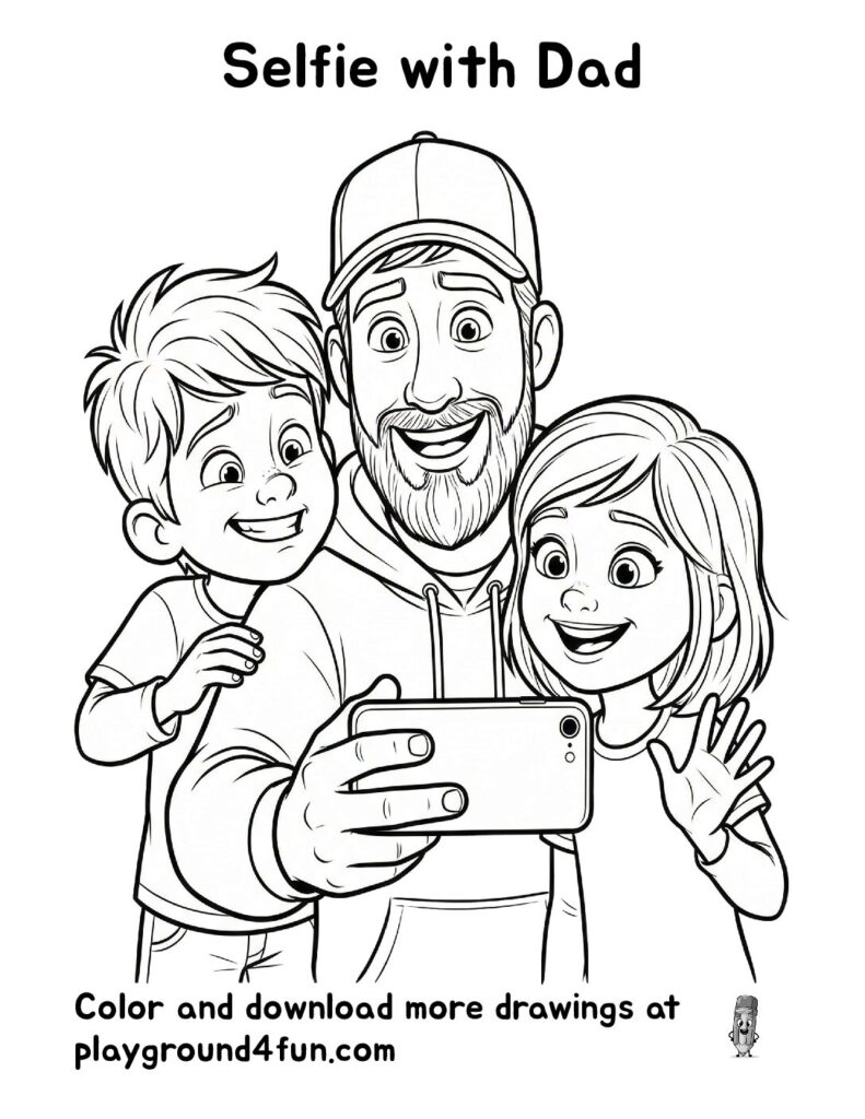 Selfie with Dad Coloring Pages
