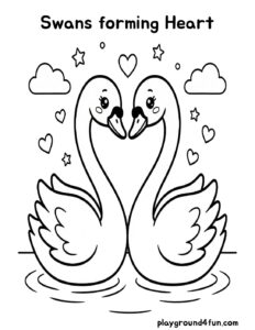 Coloring pages: Swans forming Heart pdf
