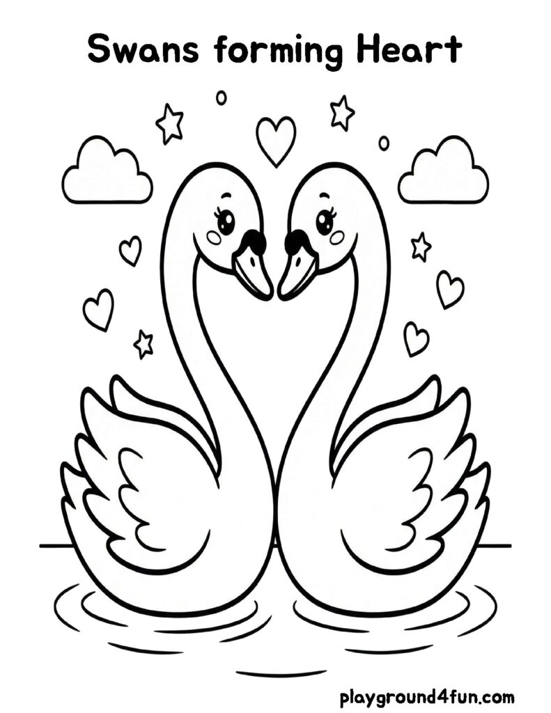 Valentine’s Day Coloring Pages like Swans forming Heart