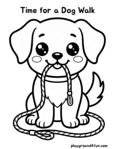 Coloring pages: Time for a Dog Walk pdf