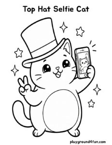 Coloring pages: Top Hat Selfie Cat pdf