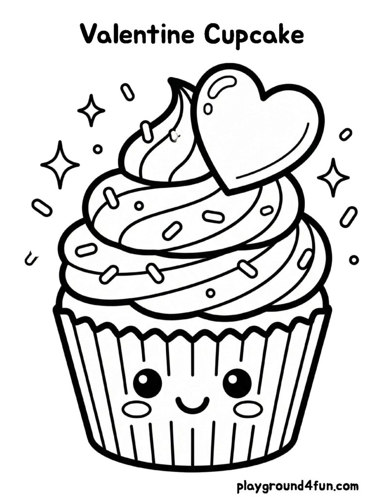 Valentine’s Day Coloring Pages like Valentine Cupcake