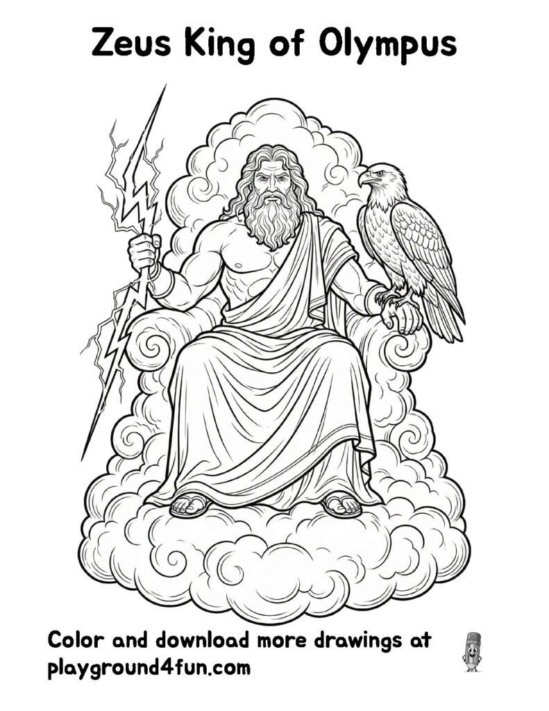 Greek Mythology Coloring Pages like Zeus King of Olympus