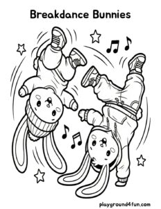 Coloring pages: Breakdance Bunnies pdf