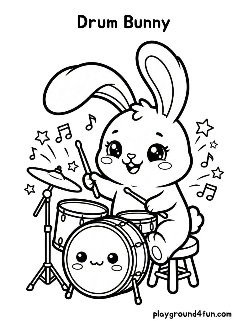 Drum Bunny Coloring Pages