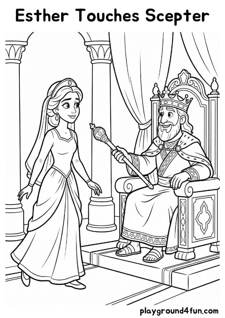 Esther Touches Scepter Coloring Pages