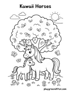 Coloring pages: Kawaii Horses pdf