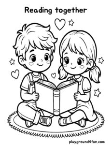 Coloring pages: Reading together pdf