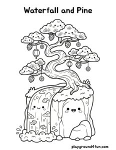 Coloring pages: Waterfall and Pine pdf