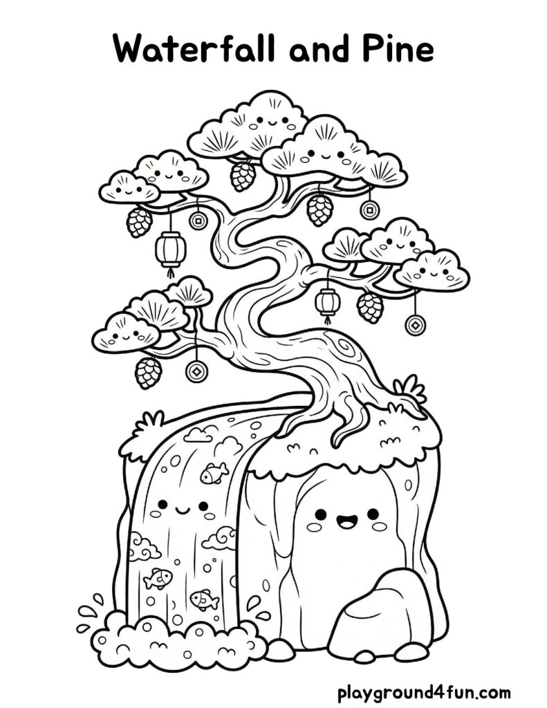 Waterfall and Pine
