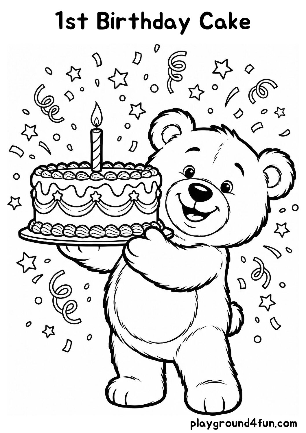 Coloring pages: 1st Birthday Cake pdf