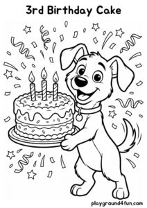 Coloring pages: 3rd Birthday Cake pdf