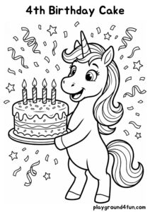 Coloring pages: 4th Birthday Cake pdf