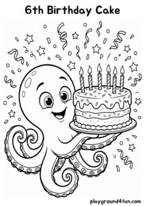 Coloring pages: 6th Birthday Cake pdf