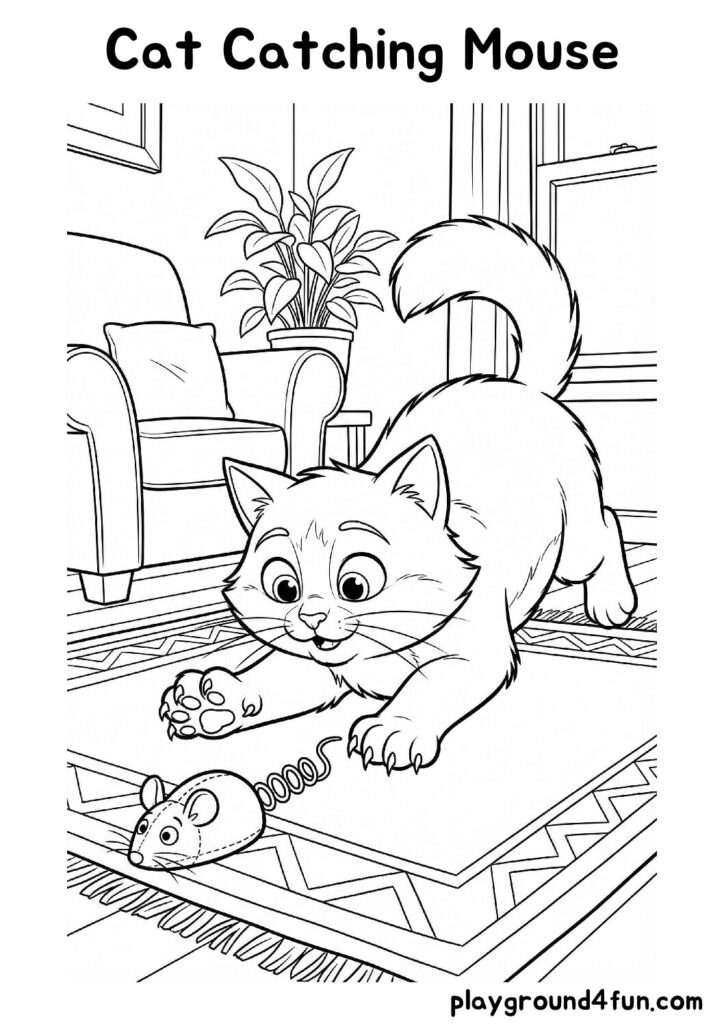 Cat Catching Mouse Coloring Pages