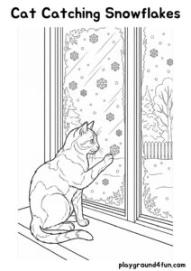 Coloring pages: Cat Catching Snowflakes pdf