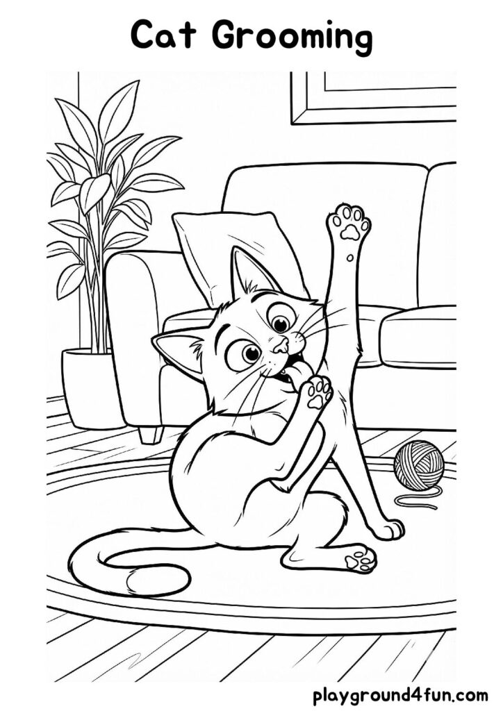 Cat Grooming Coloring Pages