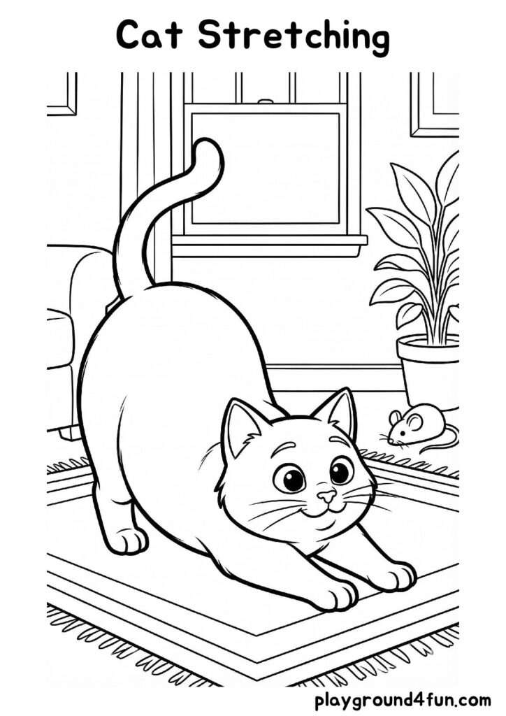 Cat Stretching Coloring Pages