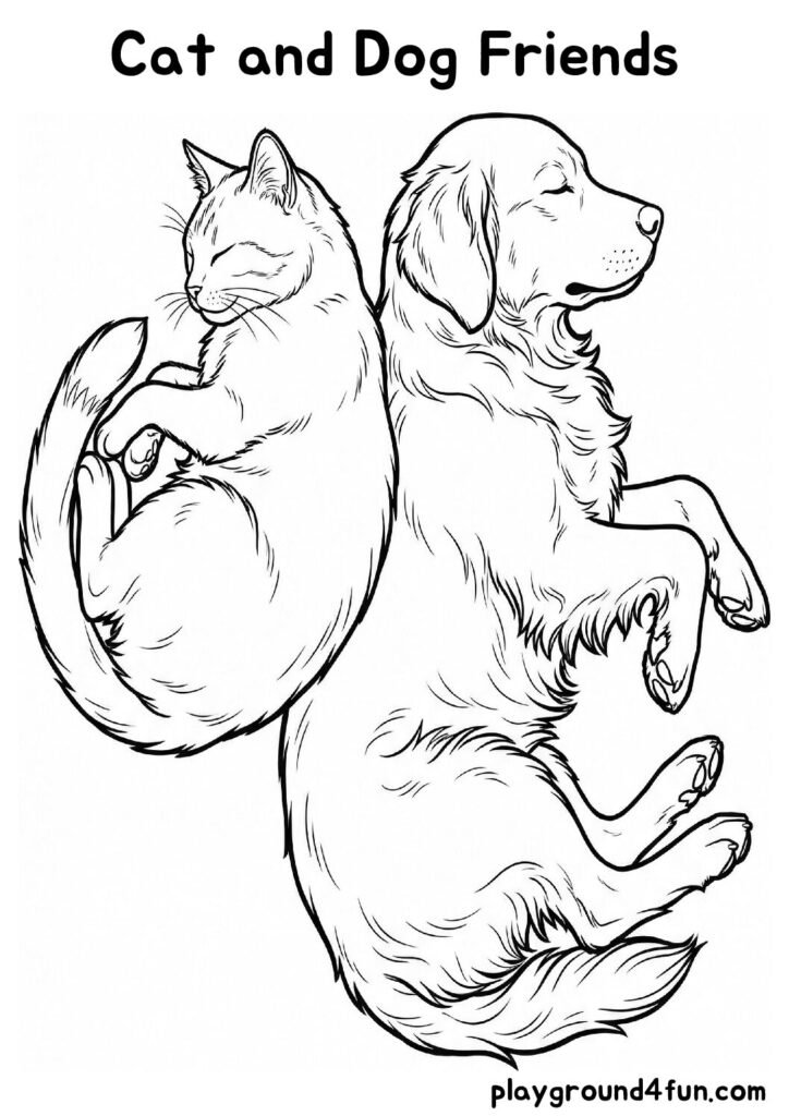 Cat and Dog Friends Coloring Pages