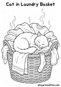 Coloring pages: Cat in Laundry Basket pdf