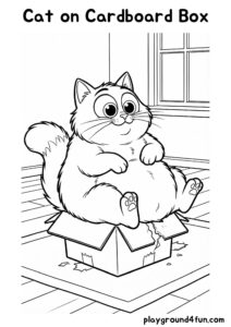 Coloring pages: Cat on Cardboard Box pdf