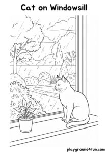 Coloring pages: Cat on Windowsill pdf